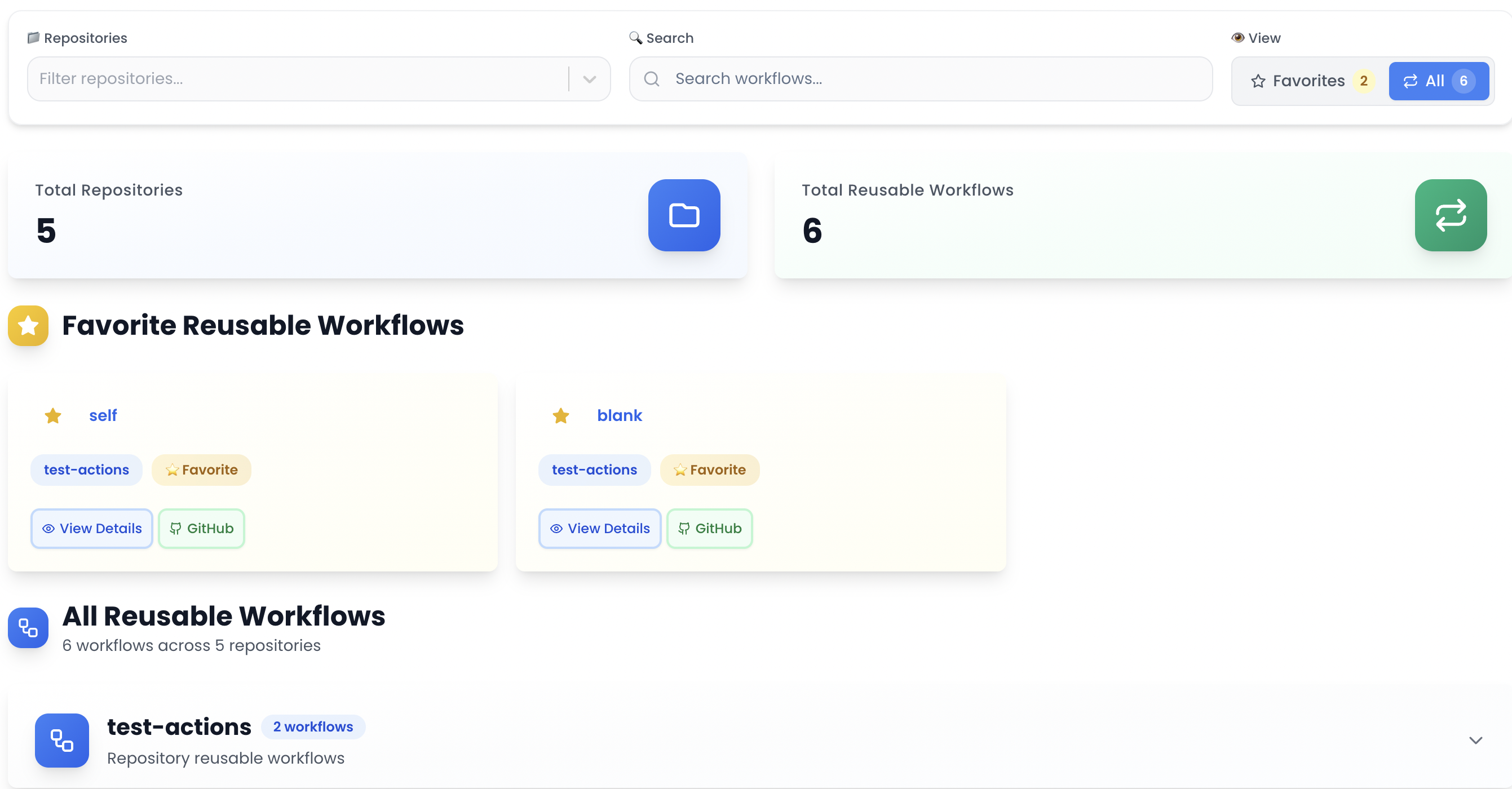Reusable Workflows Dashboard Preview